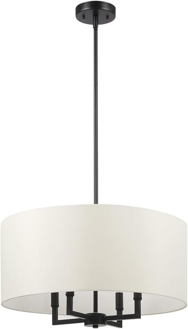 GLOBE Electric 67000065 4-Light Chandelier, Matte Black, Beige Fabric Shade, Ceiling Light, Chandeliers for Dining Room, Ceiling Light Fixture, Lights for Room Dcor, Bulb Not Included
