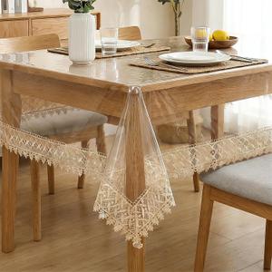 Clear Plastic Table Cover Protector Vinyl Clear Table Protector 55" x 102",8-10 Seats Waterproof Oil Proof Rectangle Table Cloth Protector for Dining Table Parties Crystal Clear Lace Tablecloth