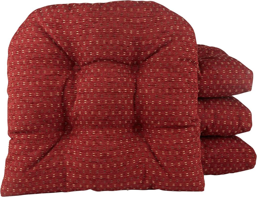 Klear Vu Gripper Overstuffed Universal Non-Slip Dining Chair Cushions for Kitchen Decor or Office Use, U-Shaped Skid-Proof Seat Pad, 15x15 Inches, 4 Count (Pack of 1), Ditzy Dot Barn Red