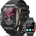Military Smart Watches for Men (Answer/Make Calls), 2.02'' Fitness Smart Watch for Android and iPhone, Waterproof Fitness Tracker with Blood Pressure/Heart Rate/Sleep/100+ Sport Modes, Watches for Men (Black)