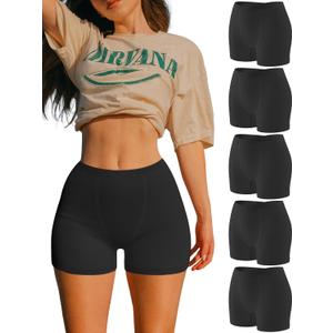 OLCHEE Womens Boyshorts Underwear Panties Seamless High Waisted Boxer Briefs 3.9" Inseam Comfy Stretch Shorts 5 Pack, Black, X-Small