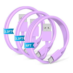 3-Pack Purple [3.3FT+3.3FT+6FT] USB A to USB C Cable，USB to USB C Car Carplay Cable for iPhone 16 15 Pro Plus Pro Max，for iPad Pro/Air/Mini，for Samsung S24/S23/S22/S21，for MacBook Pro/Air and More
