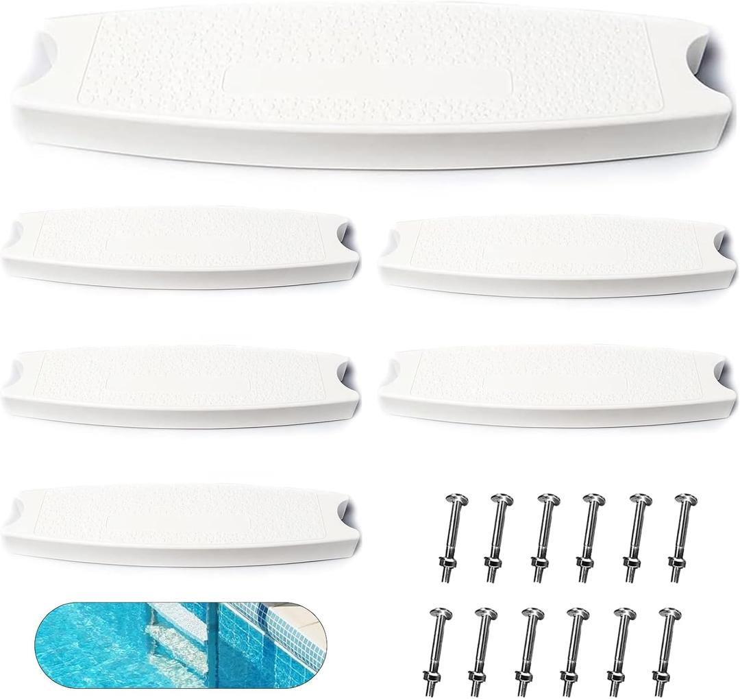 TonGass (6-Pack, White) 18" Universal Swimming Pool Ladder Rung Step Replacement with Stainless Steel Bolts Compatible with Inground Above Ground Pool Heavy-Duty Molded Plastic Ladder Step Parts