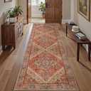 Tangsoo 2.6x8 Washable Runner Rug for Hallways, Non Slip Vintage Runner Rug, Soft Low Pile Long Rug Runner, Print Distressed Carpet Runners for Kitchen Bedroom Entryway Bathroom Living Room