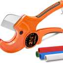 Kerry PVC Pipe Cutter, Up to 2-1/2" Ratcheting Heavy-Duty PEX POLY PE Plastic Hoses and Plumbing Tube Cutting Tool, Stainless Steel Blades, Thicken Aluminum Body Efficient Extended Handle