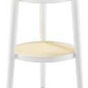 Apicizon 2 Tier Round Side Table, White Rattan Nightstand Bedside Table with Storage, Boho End Table for Living Room, Bedroom, Small Spaces, Easy Assembly, 15 x 19.3 Inches