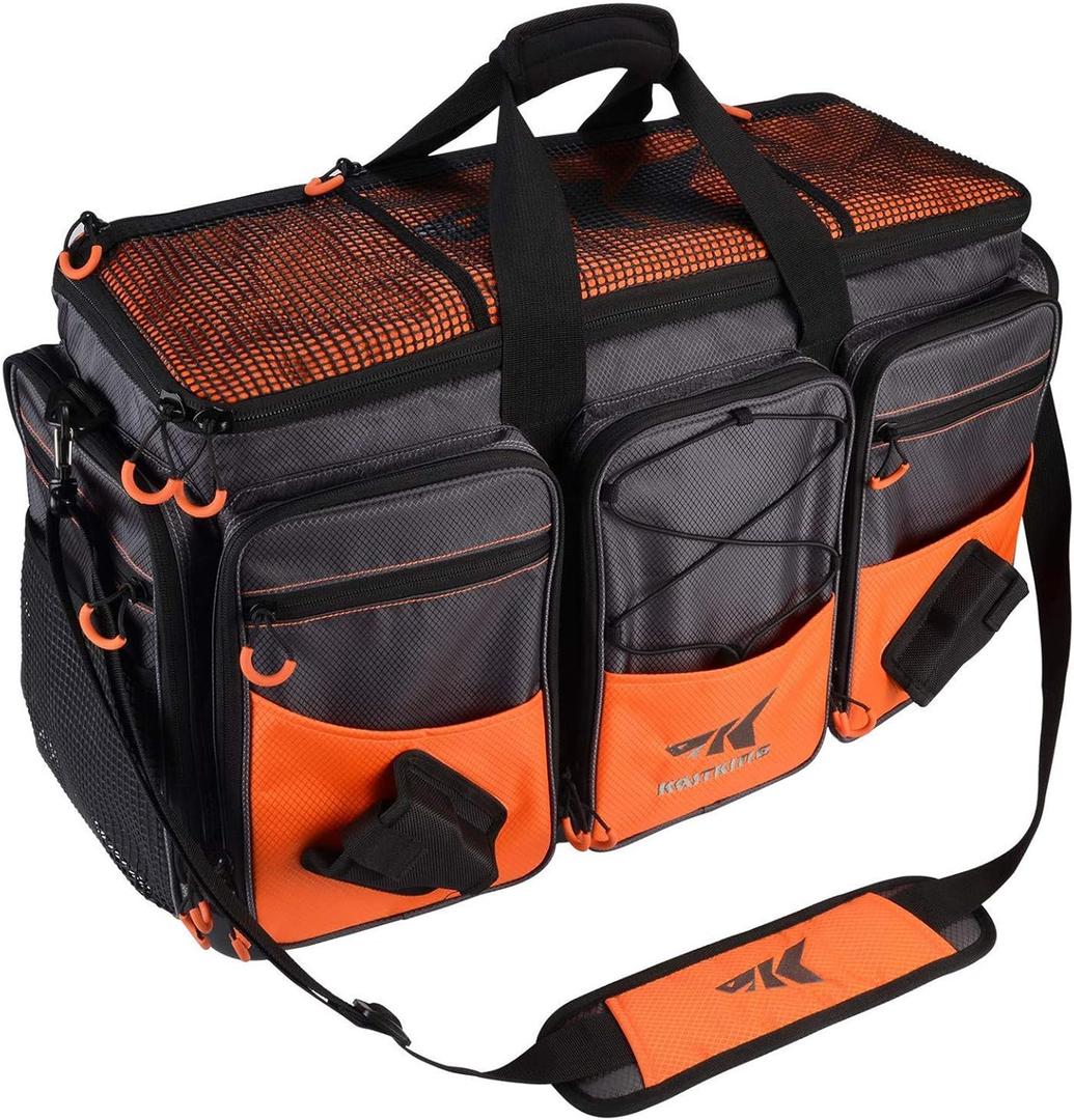KastKing Fishing Gear & Tackle Bags - Saltwater Resistant Fishing Bags - Fishing Tackle Storage Bags (C: Extra-large Hawg (Without Trays, 26.4"x11"x15.4")-Orange)