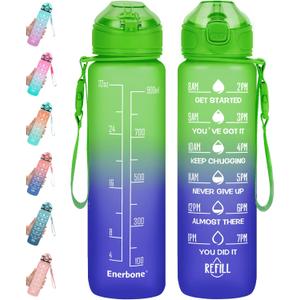 Enerbone 32 oz Water Bottle with Times to Drink and Straw, Motivational Drinking Water Bottles with Carrying Strap, Leakproof BPA & Toxic Free, Ensure You Drink Enough Water for Fitness Gym Outdoor (Giant)