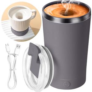 Electric Stirring Coffee Mug, Self Mixing Mug 400ML Stainless Steel Automatic Stirring Mixer Cup Suitable for Coffee, Milk, Cocoa and Other Beverages (Grey)