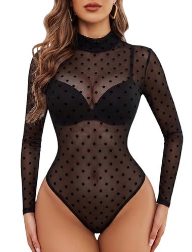 Avidlove One Piece Bodysuit for Women See Through Lingerie Turtleneck Leotard Top Slim, Size XL