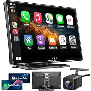 ESSGOO A-pple CarPlay & Android Auto,9 inch IPS Carplay Display,with 4K dashcam, 1080P Rear View Camera,carplay auto with Bluetooth 5.0/FM/Siri/G-oogle/Mirror Link/64G TF/AUX