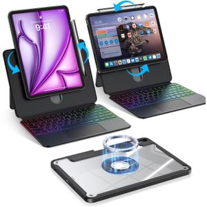 BLOSOMEET Magnetic iPad Air 11 inch (2025 M3/2024 M2), Air 6/5/4 Gen, iPad Pro 11 inch 4/3/2/1 Gen w/Keyboard & Stand, Clear Liftable & Detachable Magnetic Cover, Multi-Touch Trackpad, Black