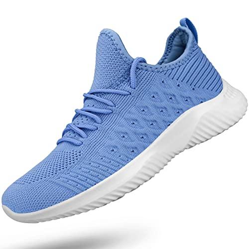 Feethit Womens Slip On Walking Shoes Non Slip Running Shoes Breathable Workout Shoes Lightweight Gym Sneakers Blue Size 9