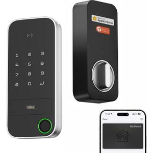 ThorBolt X1 Apple Home Key Tap to Unlock, iOS ONLY Fingerprint Keyless Entry HomeKit Door Lock, Keypad Deadbolt Lock Works with HomeKit Over Thread (Border Router Required), IP65 Weatherproof, Silver