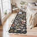 3x8 Washable Non-Slip Runner Rug for Hallway, Kitchen, Entryway, Bathroom Boho Vintage Floral Wide Carpet Runner with Scalloped Soft, Low-Pile, Thin (Black,3x8)