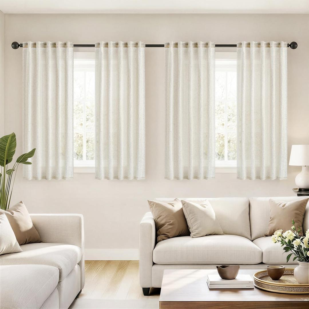 MIULEE Natural Linen Curtains 63 Inch Long 4 Panels Light Filtering Window Drapes with Rod Pocket Back Tab for Living Room Bedroom Farmhouse Decor 42" W x 63" L Inches