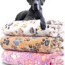 Dog Blankets for Medium Large Dogs, 3 Pack Dog Blanket Washable 41" x 31", Fuzzy Soft Pet Mat Throw Cover for Kennel Crate Bed, Cute Paw Pattern, Cat Blanket, Blankets for Dogs, Pet Blanket (White/Brown/Pink-3 Pcs)