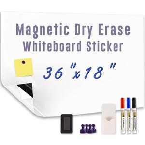 Magnetic Whiteboard Sticker - Adhesive Backing 36'' x 18'' Dry Erase Board for Wall Whiteboard Contact Paper for Office Home Include Starter Kit