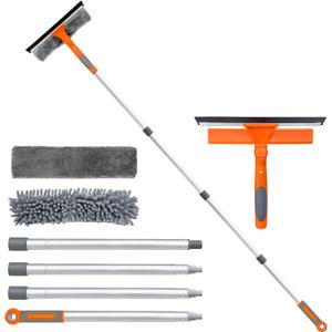 Professional Window Squeegee Cleaner, 2 in 1 Shower Squeegee with Extension Pole, 65Telescopic Window Washing Equipment with 180Adjustable Head, Glass Cleaning Tools for Outdoor High Window