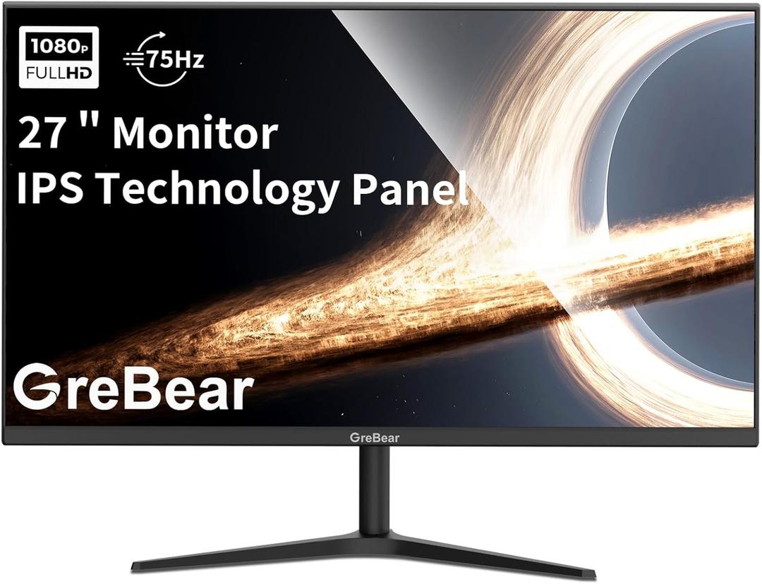 27 Inch Monitor 75Hz IPS Panel PC Computer Monitors FHD 1080p LED Display Home Office Desktop Screen, HDMI, VGA, Flicker-Free, Blue Light Filter, 100x100 mm VESA Mountable