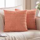 JELLYMONI 2 PCS Coral Decorative Throw Pillow Covers 22x22 Inch, Corduroy Striped Boho Pillows Cover for Living Room Bed Sofa Couch, Spring Farmhouse Boho Home Decor (22" x 22" (Pack of 2), Coral)