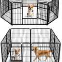 DUMOS Dog Playpen Indoor, Metal 32 Inch 8 Panels Foldable Pet Fence with Door, Outdoor Small Medium Large Dog Puppy Portable Exercise Play Pen for RV Camping, Trips, Play Yard