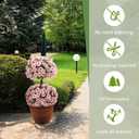 Daifunli 28 Inch Set of 2 Artificial Flowers Topiary Tree Double Ball Boxwood with Spikes for Outdoor UV Resistant Faux Shrubs, Realistic Fake Bushes for Garden Front Porch Patio Decor (Pink)