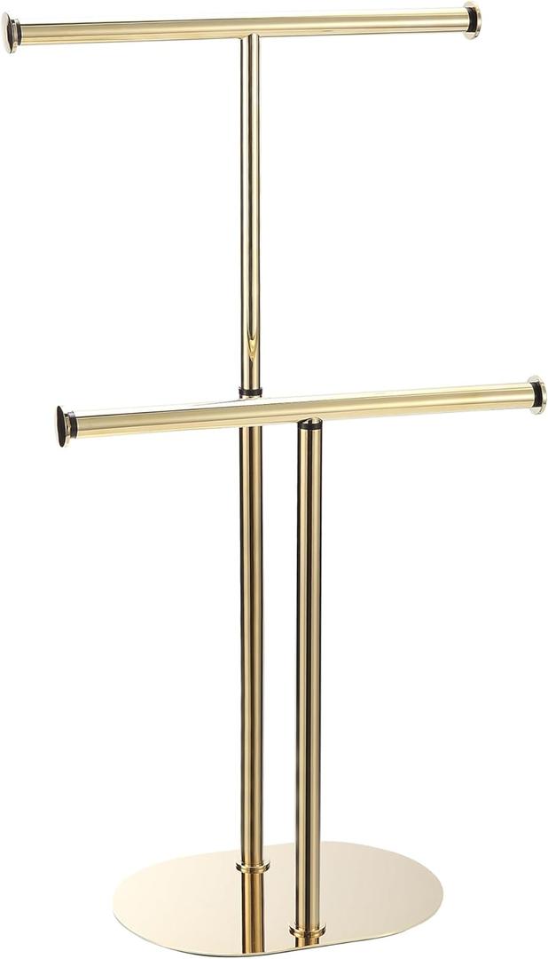 BVL FreeStanding Towel Rack Gold Stainless Steel 2 Tiers Weighted Base Bathroom Towel Holder Stand Rust-Resistant Stainless Steel Standing Towel Racks for Bathroom Storage