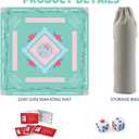 Mahjong Table Mat: 32.4 * 32.4 Inches Non-Slip and Noise-Reducing Mahjong Mat, Suitable for Mahjong, Poker, and Board Games. It Comes with 4 Mahjong Rule Cards, 2 Dice, and 1 Storage Bag. (Green)