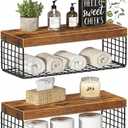 KLUVIS Bathroom Floating Shelves for Wall  Shelf Over Toilet Storage Small Farmhouse Decor Shelves (15.7 inch, Set of 3, Rustic Brown)