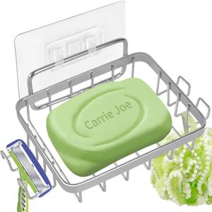 Carrie Joe Soap Dish Holder, No Drilling, 304 Rustproof Stainless Steel, Wall Mounted Soap Holder Soap Tray Bar Soap Sponge Holder for Bathroom & Kitchen (Silver)