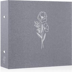 Lanpn 12x12 inch Scrapbook Photo Album, Linen Cover Archival Acid Free Top Load 3 Ring Binder Folder Photo Book 12 x 12 with 30 Plastic Sleeves, 60 Pages (Grey)