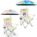 2 Pack Kids Camping Chair - Kids Beach Chair with Umbrella - Foldable Storage Cup Holder Durable, wear-Resistant, Non-Slip, Lightweight Design for Beach, Patio, Outdoors, Lawn (Pink+Blue)