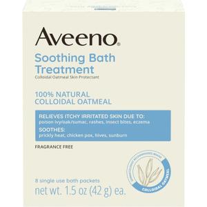 Aveeno Fragrance-Free Soothing Bath Treatment & Soak for Soothing Relief, 100% Natural Colloidal Oatmeal, Relieves Itchy, Irritated Skin Due to Eczema, 8 Single-Use Bath Packets