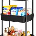 Pipishell 3 Tier Rolling Cart Organizer, Plastic Rolling Cart with Lockable Wheels & Reinforced Handle, Lightweight Utility Storage Cart for Nursery, Kitchen, Craft Room, Black