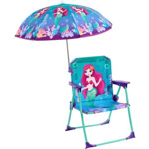 WERNNSAI Kids Beach Chair with Umbrella, Toddler Outdoor Folding Camping Chair with Sun Shade for Beach Pool Travel Picnic (Mermaid)