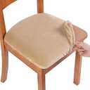 Smiry Velvet Seat Covers for Dining Room Chair Set of 2, Stretch Fit Removable Washable Chair Seat Cushion Protector Slipcovers with Ties, Beige