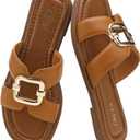UBFEN Women's Square Toe H-Strap Slide Sandals Trendy Comfortable Summer Flat Sandals for Casual, Beach, Vacation, 38