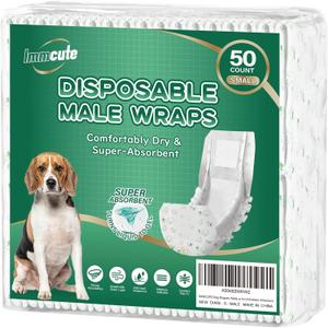 IMMCUTE Dog Diapers Male Small 50 Ct, Male Dog Diapers Disposable with Wetness Indicator, Adjustable Puppy Diapers Male, Flash dry Gel Technology, Male Dog Wraps for Incontinence & Marking