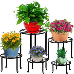 5 Pack Metal Plant Stands,Heavy Duty Potted Holder for Flower Pot,Indoor Outdoor Metal Rustproof Iron Garden Container Round Supports Rack for Planter (Black)