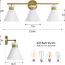 WOSHITU Bathroom Vanity Light Fixtures: 3-Lights Mid Century Modern Vanity Lights for Bathroom Over Mirror, Brushed Gold Wall Sconce Lighting with Frosted Milky Glass Shade for Bath Living Room