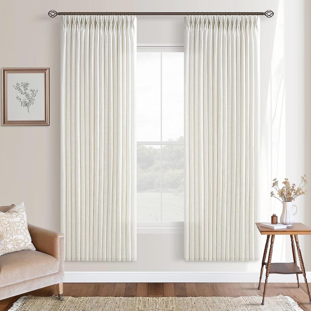 Semi Sheer Linen Curtains 72 Inches Long Neutral Country Cream Ivory Birch Flax Linen Light Filtering Pinch Pleated 72 Inch Curtains Back Tab for Door Cabin Closet 2 Panels Set Boho Farmhouse Decor (Natural)