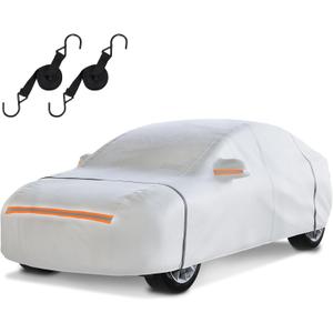 Waterproof Car Cover for Hatchback: 6-Layer All-Weather Protection from Rain, Snow, UV & Dust - Universal Fit for Hatchbacks up to 165 inches with Zipper Door & Windproof Straps, Silver