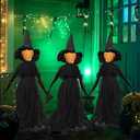 Hourleey Halloween Decorations Outdoor, 3 Pack 5 FT Holding Hands Lighted Witches Stakes with Glowing Face, Halloween Witch Decor for Yard Garden Lawn Porch Haunted House Party Props