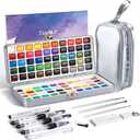 JusArt 100 Colors Watercolor Paint Set,Travel Watercolor Set with Handbag,Art Supplies with Metallic Color, Detail Painting Brushes, Water Brush Pens, Portable Watercolor Supplies for Adult, Artists, Professionals