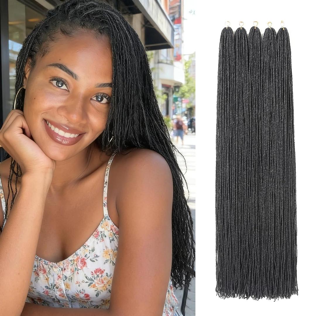 GUOHUI Micro Faux Locs Crochet Hair, 36 Inch 5 Packs Color Natural Black DIY Braids Straight Styles (36",1B)