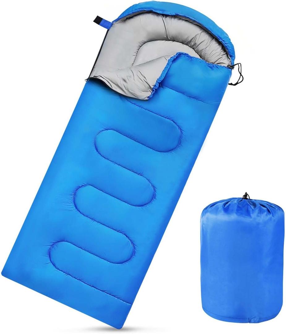 Camping Sleeping Bags for Adults Kids Waterproof Lightweight Sleeping Bag for Cold Weather or Warm Backpacking Hiking Mountaineering Indoor Outdoor Use (Blue)