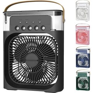 Portable Fan 3 in 1 Mini Air Conditioner Humidifier and Air Conditioner with LED Water Tank 600ml 3 Wind Speeds and 5 Hole Sprayer 4 Colors  (Black)