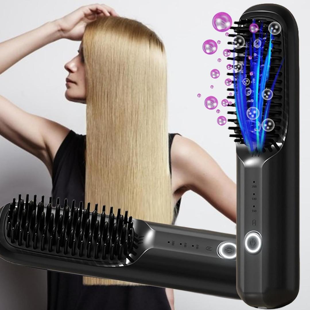 Cordless Hair Straightener Mini Portable Cordless Hair Straightener Brush 3-in-1 Anion Straightening Brush USB Fast Charging Portable Straightener