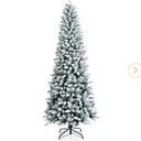 7.5ft Snow-Flocked Hinged Artificial Christmas Pencil Tree w/1189 Mixed Tips